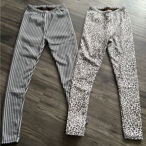 Fleece Lined Gingham and Leopard Print Leggings - Pack of 2